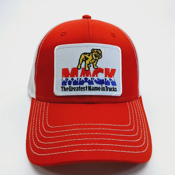 Red And White Mesh Snapback Mack Trucks Curved Bill Hat - Picture 1 of 4